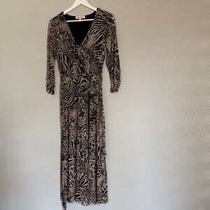 Elegant Long Sleeve Animal Print Dress